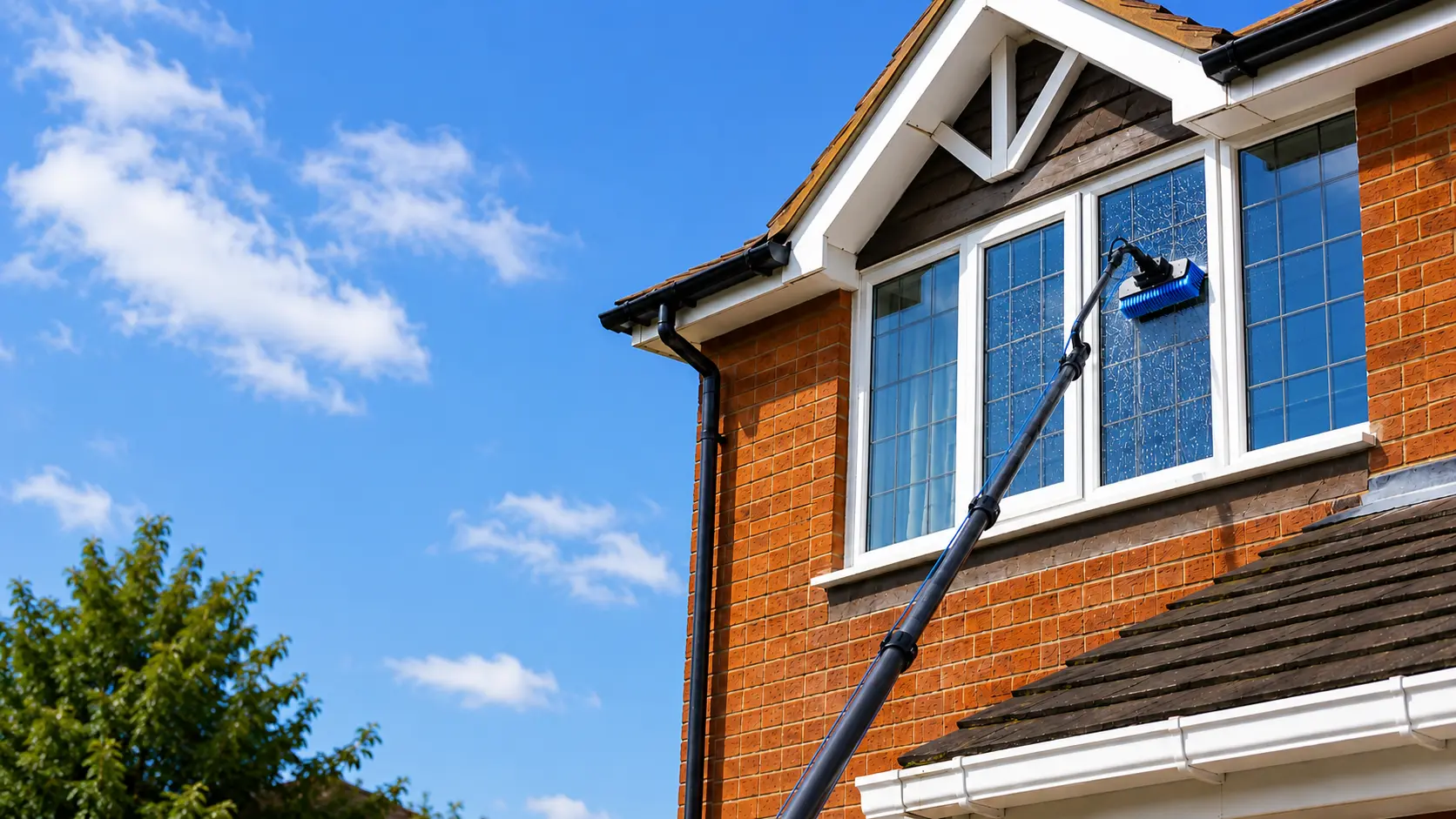 Professional pure water window cleaning in Redditch using a water fed pole system
